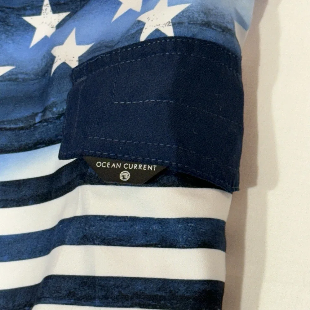 Ocean Current Men's Shorts 36W x 9.5 Inseam Blue American Flag Stars‎ Patriotic